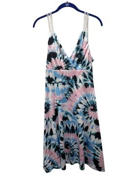 Tie-Dye Lace Strap Summer Dress - Pink, Blue, Black